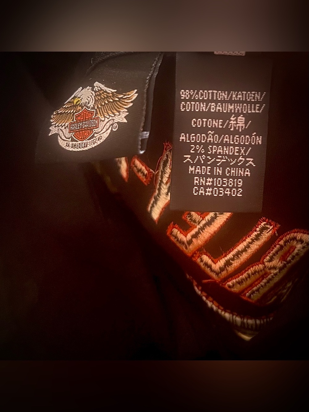 Black & Orange embroidered stretchy Harley Davidson zip front shirt M 2009 - Picture 8 of 9
